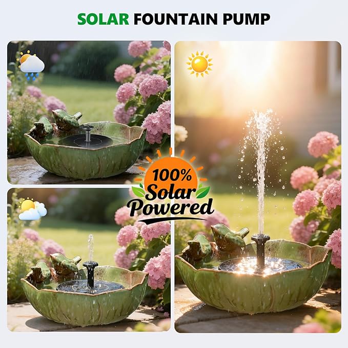 Ceramic Bird Bath for Outdoors, Solar Fountain Hummingbird Solar Bubbler Fountain with Ground Ceramic Bird Baths Bowl for Outside, Large Table Top Garden Décor for Patio, Yard & Home