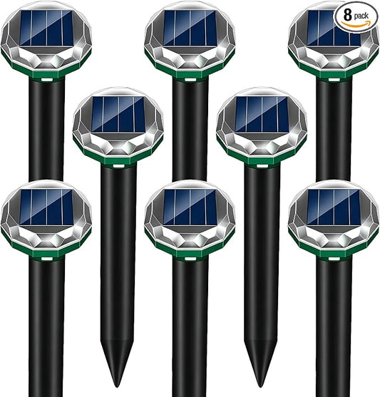 8 Pack Mole Repellent Solar Powered Gopher Repellent Ultrasonic Vole Repellent Outdoor Waterproof Spikes Repellent Rat Deterrent Groundhog,Chipmunk,Snake,Sonic Mole Stakes for Garden,Yard