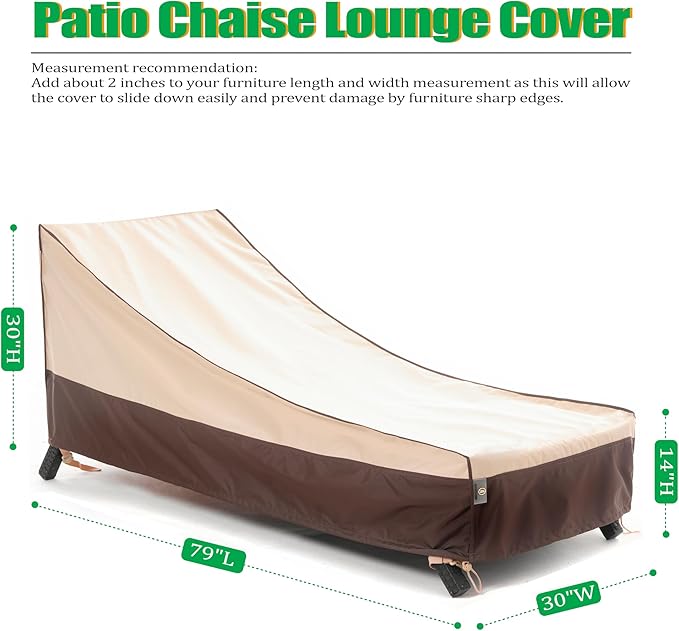 F&J Outdoors Heavy Duty Waterproof UV Resistant Patio Chaise Lounge Chair Cover, 2Pack, 79"Lx30"Wx30"H, Beige+Coffee