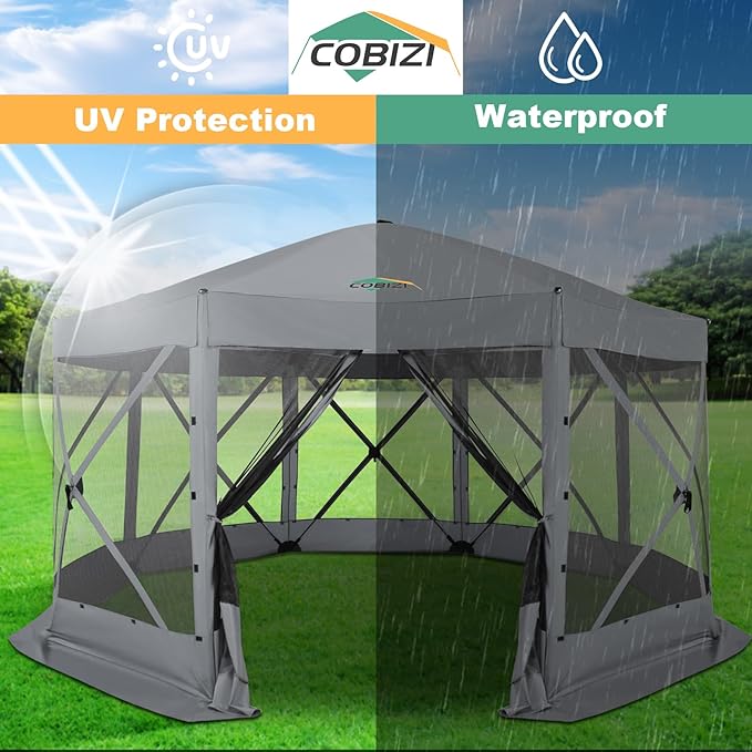 COBIZI 15x15ft Extra Large Pop-Up Gazebo Canopy Tent with Mosquito Netting, Spacious Easy Set-Up Screened Shelter, Durable Outdoor Pavilion with Ground Stakes, Perfect for Patio, Backyard, and Lawn