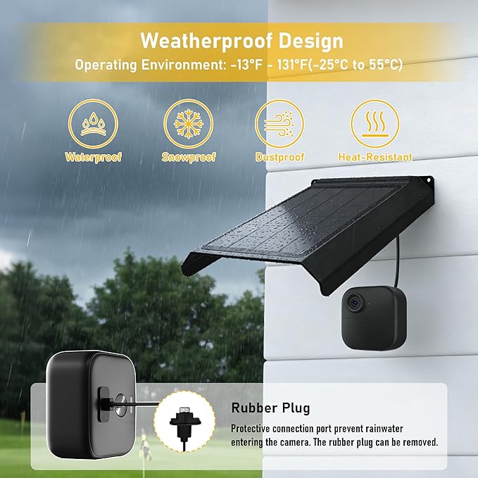 Solar Panel for Blink Camera, Solar Panels for Blink Outdoor 2K+/4(4th Gen)/(3rd Gen) XT3 and XT2/XT, Solar Charger Built-in 2000mAh Rechargeable Battery, Weatherproof Design (Camera Not Included)