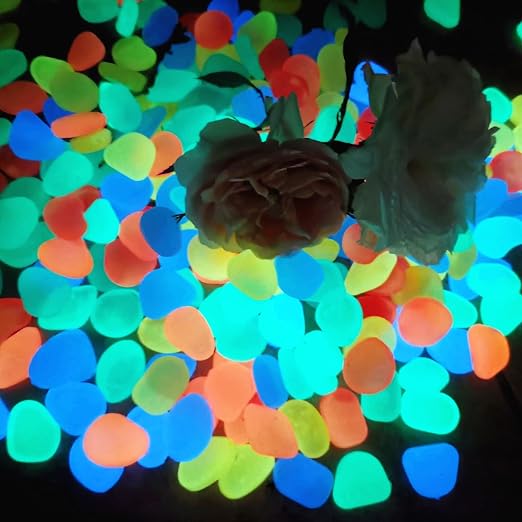 NAMTSO Glow in The Dark Rocks Outdoor, 500 pcs Multicolor Solar Rocks for Landscaping, Outdoor Decor Glow in The Dark Stones, Glowing Pebbles for Garden Backyard Patio Lawn Fish Tank Aquarium Decor