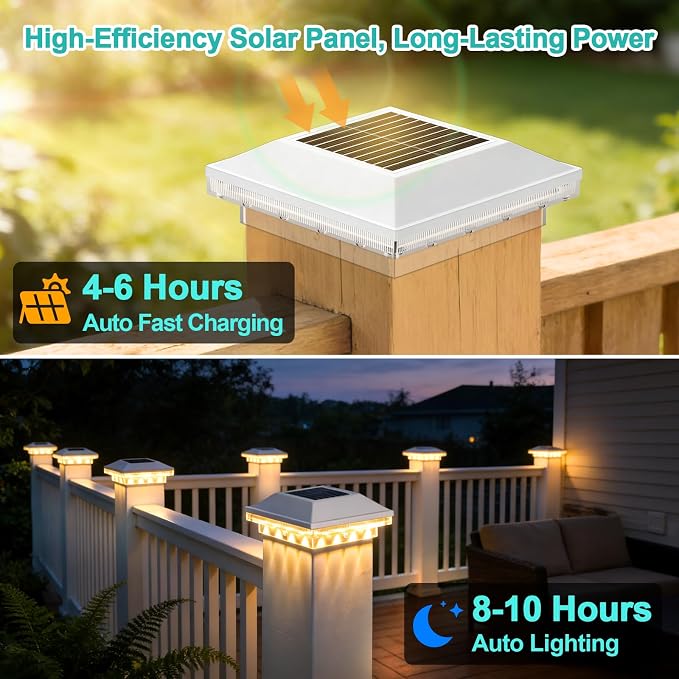 Brightever Solar Post Cap Lights Outdoor 12-Pack, Waterproof Solar Fence Post Lights for 4x4 Wood/Vinyl Posts, Solar Powered Deck Post Lights with 3 Lighting Modes, Decorate Garden Patio Porch, White