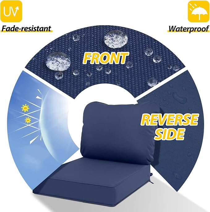 AAAAAcessories Outdoor Seat Cushions for Chairs, Waterproof, Fade-Resistant Patio Furniture Replacement Cushions, 21" x 21" x 4" + 23" x 17", Navy Blue