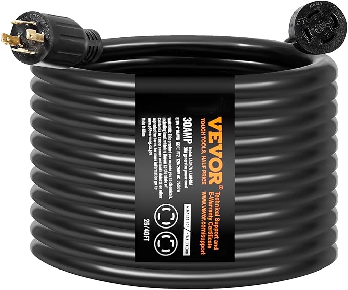 VEVOR 30 Amp Generator Cord and Power Inlet Box Kit, 40 FT Generator Extension Cord NEMA L14-30P/L14-30R STW 10 AWG with Twist Lock Connector, Pre-Drilled Inlet Box, ETL Listed
