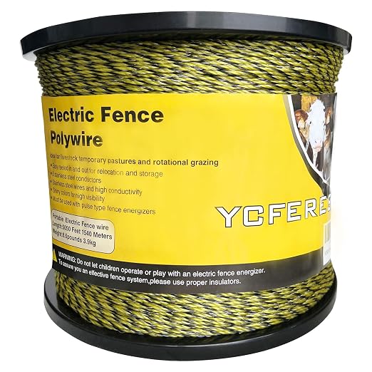 Upgraded Electric Fence Polywire 5050 Feet 1540 Meters, 6 Stainless Steel Strands for Reliable Conductivity and Rust Resistance, Portable Electric Fencing,UV, Rust Resistant