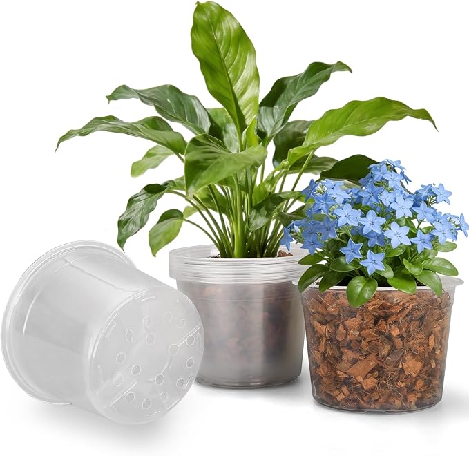 8 Inch Large Size Clear Nursery Pots with Drainage Holes, 10 Packs Plastic Pots for Plants, Transparency Durable Seedling Starter Pot for Succulents Flowers Herb Vegetables