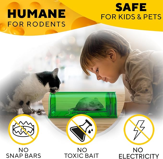 Humane Mouse Trap (2-Pack) – Ultra-Sensitive Catch & Release Live Mice Traps – Fast Home, Indoor & Outdoor Control – Safe for Kids & Pets – Reusable No-Kill Design