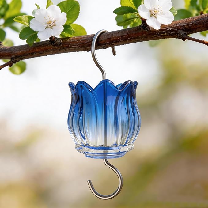 Glass Ant Moat for Hummingbird Feeder - 3 OZ Gradient Blue Tulip Insect Guard with Large Capacity