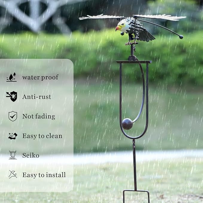 Metal Owl Garden Stake Decor, Iron Kinetic Owl Sculpture, Outdoor Decorative Garden Stakes - Eagle