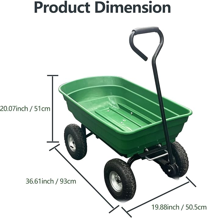 Garvee Wheelbarrow Garden Cart, Heavy-Duty Garden Dump Cart, Four-Wheel Home Garden Yard Utility Wheelbarrow Cart with Built-in Stand & D-Handle Steering for Gardening, Yard Work & Landscaping