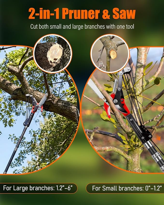 Pole Saws for Tree Trimming, 20FT Telescoping Pole Tree Saw Lightweight, Manual Tree Pruner Extendable & Tree Trimmer Long Handle Pruner with Fiberglass Pole, Pruning Saw for Cutting High Branches