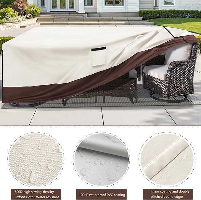 Patio Furniture Cover for 5 Pieces Set-Waterproof 600D Oxford Fabric Cover for 5 PCS Outdoor Sets Wicker Metal Couch Rocking Glider Swivel Chairs Ottomans Sectional Sofa Dining Chair Beige