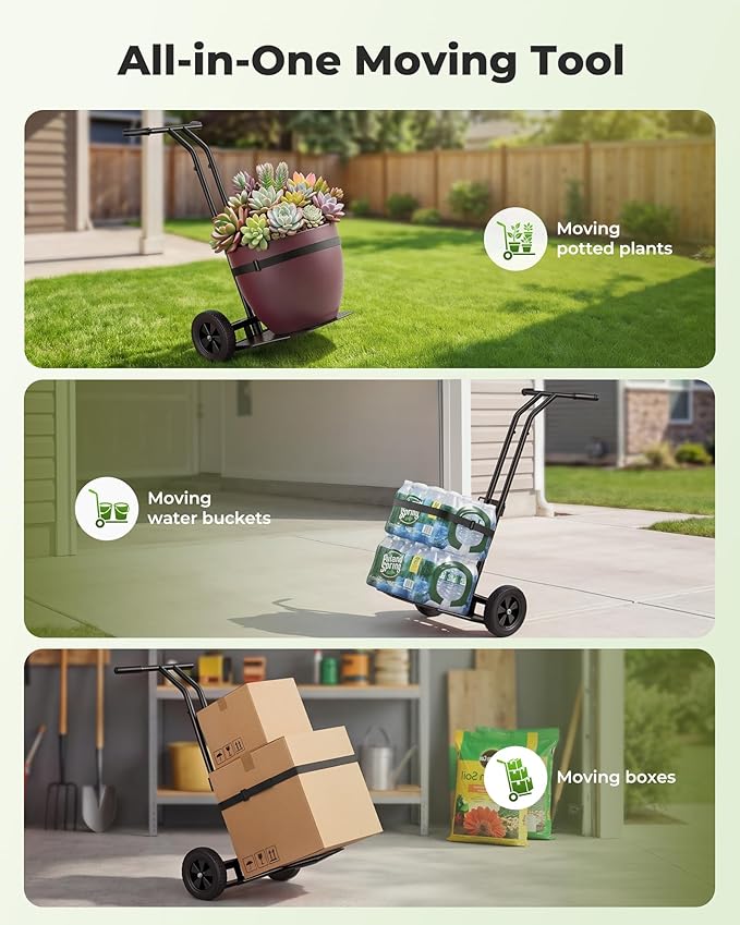 Brightown-Plant-Caddy-with-Wheels Heavy Duty, Ergonomic Plant Dolly for Elderly Gardeners with Adjustable Grabbing Arm,200 Lbs Capacity,All-Terrain Wheels,with Strap & Gloves for Indoor Outdoor, Black | Plant Caddy with Wheels Heavy Duty, 200 Lbs Capac...