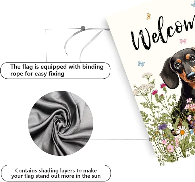 Floral Dachshund Garden Flag Spring Summer House Flags 28 x 40 Double Sided Flower Dog Yard Flags for Outside Large Outdoor Welcome Flags