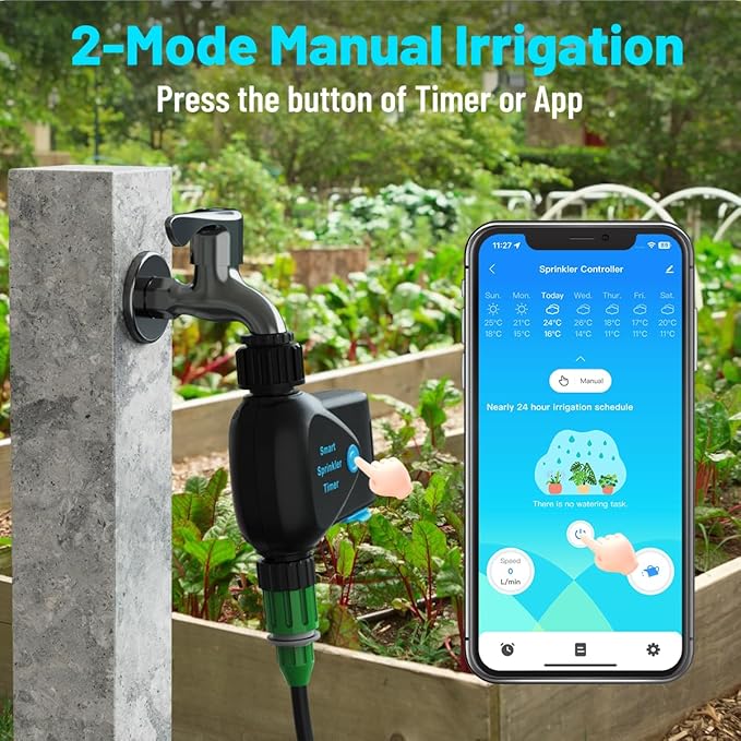 Water Timer for Garden Hose, 2.4GHz WiFi Smart Hose Sprinkler Timer with Tuya/Smart Life App, GreenVation Measure Gallon/Liter Consumption and Flow Rate, Water Flow Meter