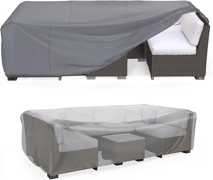 Mrrihand Heavy Duty Patio Furniture Covers, Outdoor Furniture Covers Waterproof Sectional Sofa Set , Patio Table and Chair Set Cover 90"L×62"W×28"H,Grey