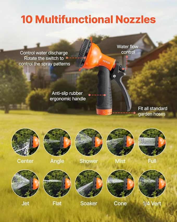 VEVOR Garden Hose Metal 75 ft, Rust Proof Stainless Steel Water Hose, Heavy Duty Backyard Hose with 10 Function Nozzle, No-Kink & Flexible Water Pipe, Lightweight Metal Hose for Yard, Outdoor