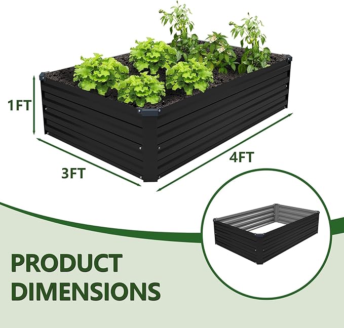 4×3×1FT(2PCS) Galvanized Raised Garden Bed Kit Metal Planter Boxes,Large Raised Garden Bed for Planting Vegetables,Flowers,Herbs -Black