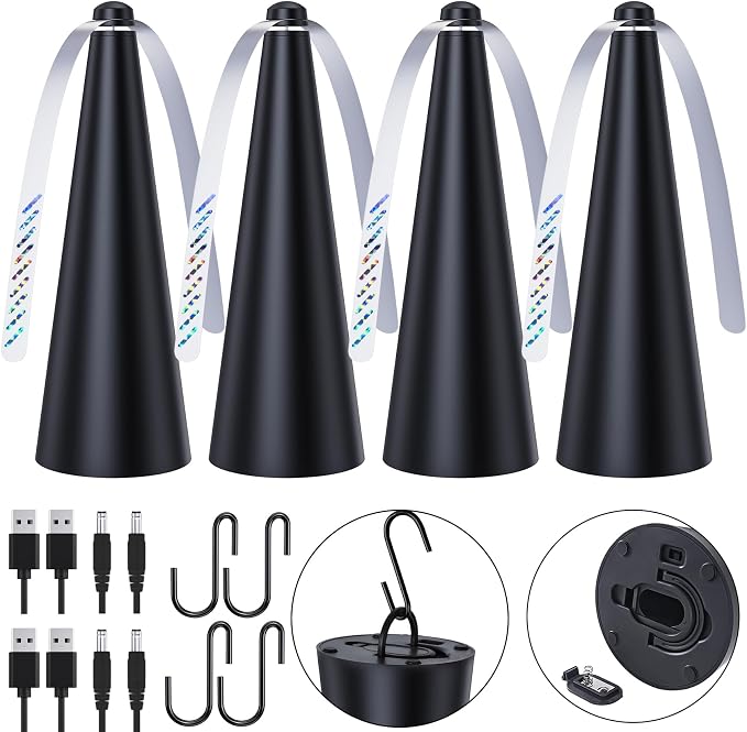 Glovv Fly Fans for Tables, Food Fan to Keep Flies Away, 4 Pack Portable Outdoor Indoor Batteries Powered Picnic Table Top Spinner with Metal Hanger, Bug Repellent for Restaurant, Camping (Black)