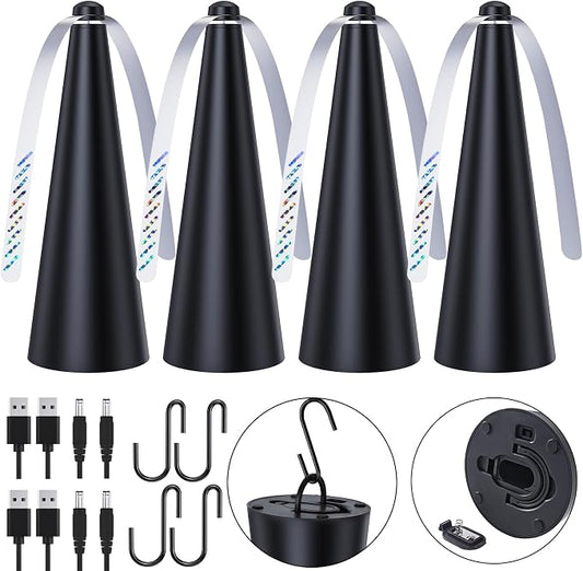 Glovv Fly Fans for Tables, Food Fan to Keep Flies Away, 4 Pack Portable Outdoor Indoor Batteries Powered Picnic Table Top Spinner with Metal Hanger, Bug Repellent for Restaurant, Camping (Black)