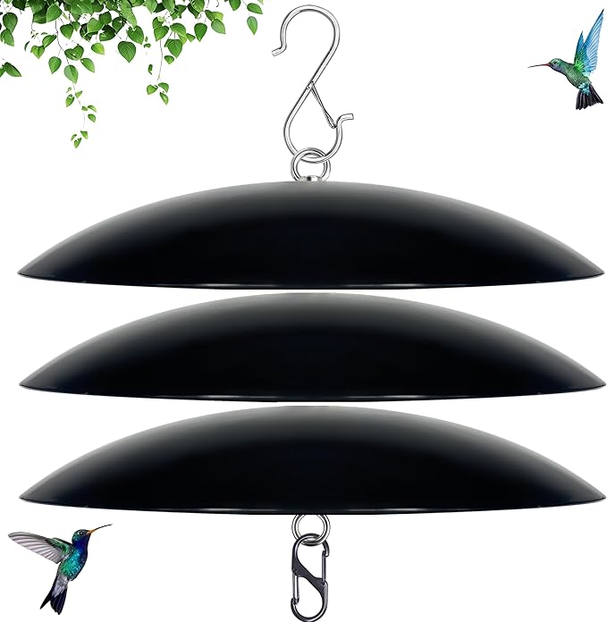 12" Bird Feeder Rain Guard, Hummingbird Feeder Shade Dome Cover, Hanging Squirrel Baffle for Bird Feeder Pole (Black), 3 Pack