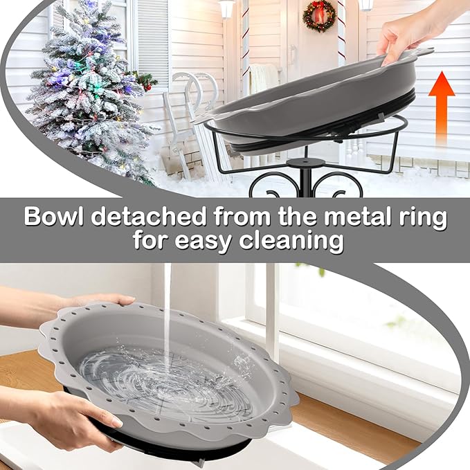 Heated Bird Bath for Outside Winter, Powerful 100W Thermostat Control Heated Bird Baths for Outdoors with 5-Prong Metal Stake, Heated Birdbath Water Heater for Garden Yard Patio Lawn (Grey)