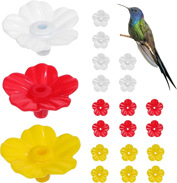 Sosoport 15 Pieces Hummingbird Feeders Replacement Flowers Pet Replacement Bird Feeder Replacement Parts Feeding Ports Bee Guards for Hummingbird Feeders for Outdoors Hanging Feeder