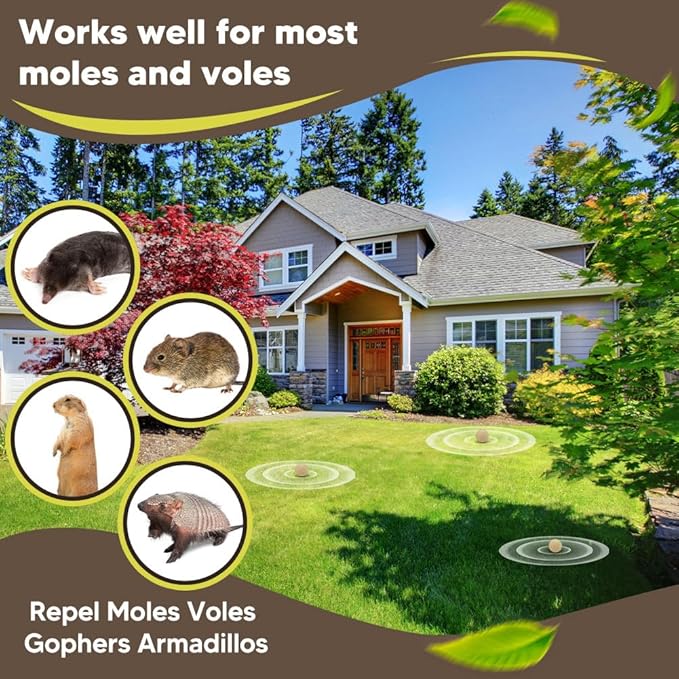 Mole Repellent for Lawns, Groundhog Repellent Outdoor, Armadillo Repellent, Mole Deterrent for Yard, Vole Repellent Outdoor, Gopher Repellent, Safe for Family & Pets, 8 Packs