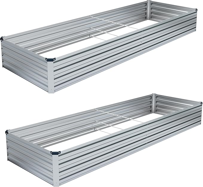 DIIYIV 2PCS 8x4x1FT Galvanized Raised Garden Bed Kit,Vegetable Boxes-Rectangle Metal Flower Box,Large Planter Raised Beds Outdoor Garden for Planting,Fruit,Herb-Silver