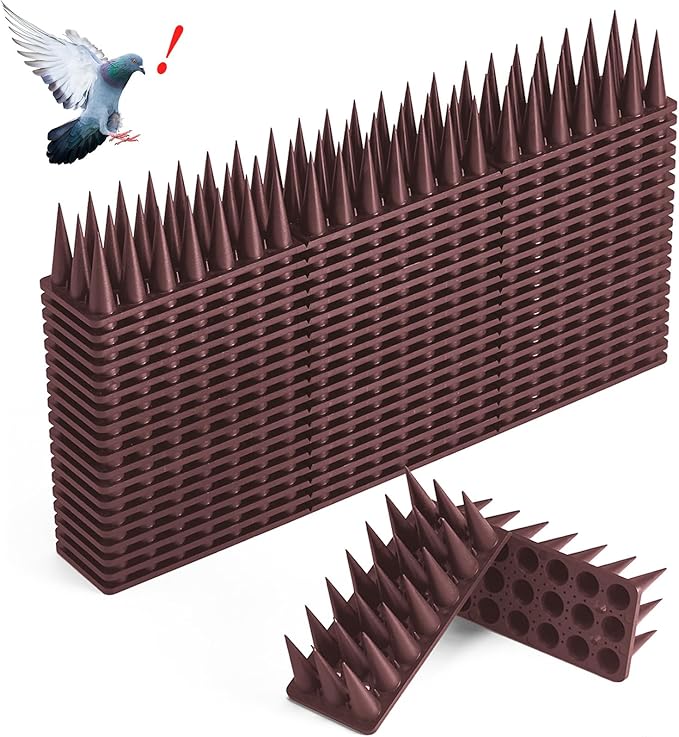 Bird Spikes, 30 Pack Pigeon Squirrel Raccoon Cat Deterrent Spike Outside Anti Birds Defender Outdoor to Keep Robin Away Roof Fence Window Nest 28.1 Feet(8.6m), Brown