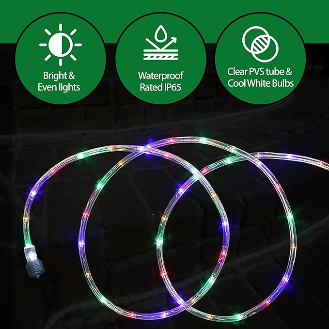 Tupkee LED Rope Light Multi-Color - for Indoor and Outdoor use, 24 Feet (7.3 m) - 10MM Diameter - 144 LED Long Life Bulbs Rope Tube Lights