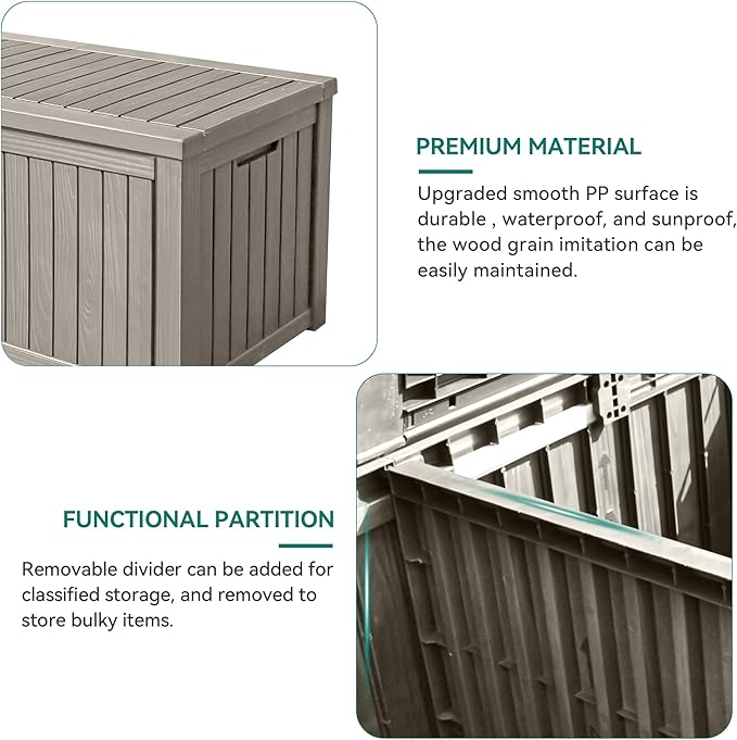 YITAHOME 180 Gallon Large Outdoor Storage XL Deck Box w/Divider for Patio Furniture,Outdoor Cushions, Garden Tools, Sports Equipment and Pool Supplies, Waterproof, Resin, Lockable, Taupe