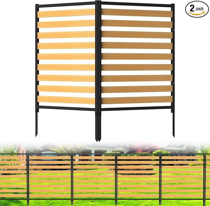 Air Conditioner Fence 2 Panels, Privacy Fence Screen 54.5" H × 39.4" W No-Dig Metal Wood Outdoor Pool Equipment Enclosure with Metal Stake, AC Unit Cover, Trash Bin Hider for Garden & Backyard