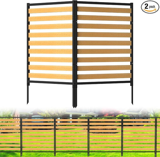 Air Conditioner Fence 2 Panels, Privacy Fence Screen 54.5" H × 39.4" W No-Dig Metal Wood Outdoor Pool Equipment Enclosure with Metal Stake, AC Unit Cover, Trash Bin Hider for Garden & Backyard