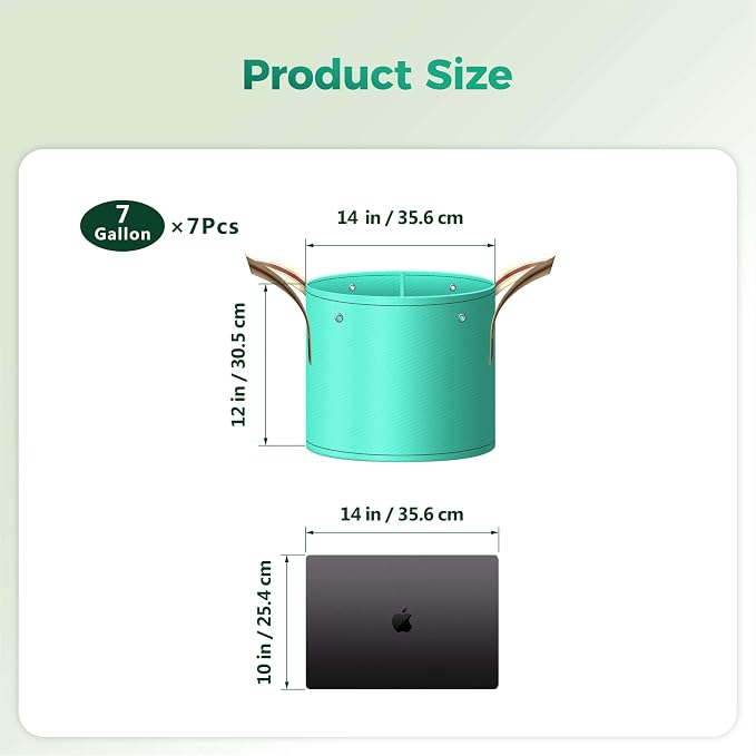 7 Pcs 7 Gallon Grow Bags, PE Garden Grow Bags for Plants with Branch-Binding Holes and Bottom Drain Holes, Ideal for Vegetables, Strawberries and Flowers