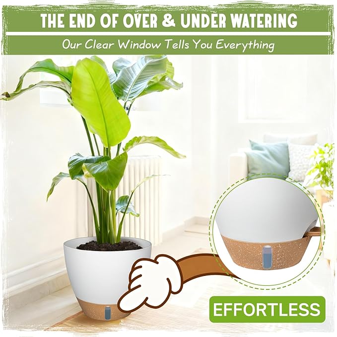 Self-Watering Pots for Indoor and Outdoor Plants 4 Pack, 6/8/10/12 Inch Planters with Water Level Indicator & Deep Reservoir, Decorative Flower Pots for Home Decor