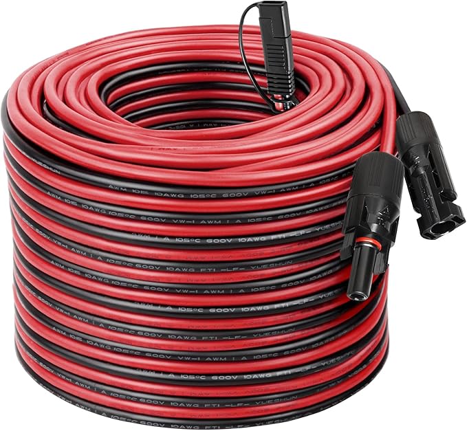 MOOKEERF 100FT 10AWG Solar SAE Connector Extension Cable for RV, Caravan, Motorcycles, Automobiles, Trucks, Travel Trailers and Outdoor Solar Installations with SAE Polarity Reverse Adapter