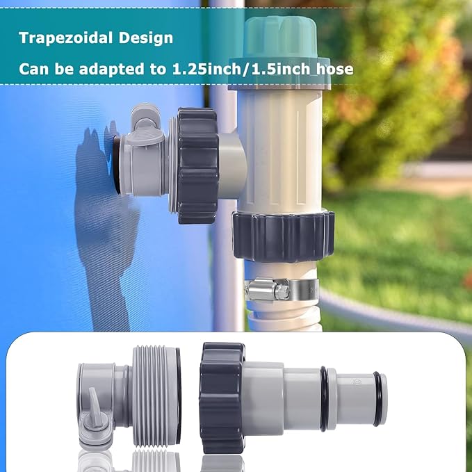 Pool Hose Adapter Type A & B for 1.25 and 1.5 Inch Hoses, Pool Hose Conversion Kit with 2 Clamps and 2 Washers, Compatible with Select Intex Threaded Filter Pumps for Above Ground Pools
