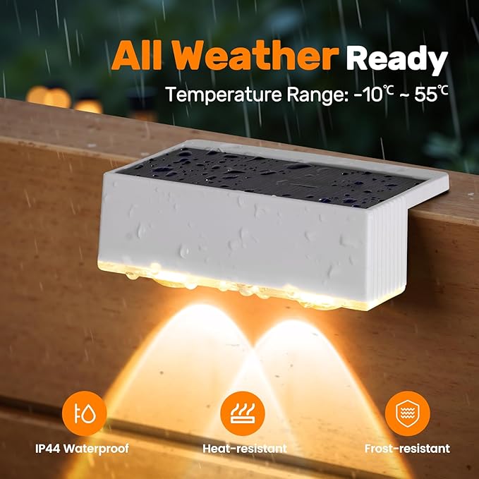 NIORSUN Solar Fence Lights,6 Pack Deck Light,Led Outdoor Lights Warm White + RGB Wall Lights Waterproof,Solar Powered Light for Backyard/Pool/Railing/Patio/Porch/Step(White)