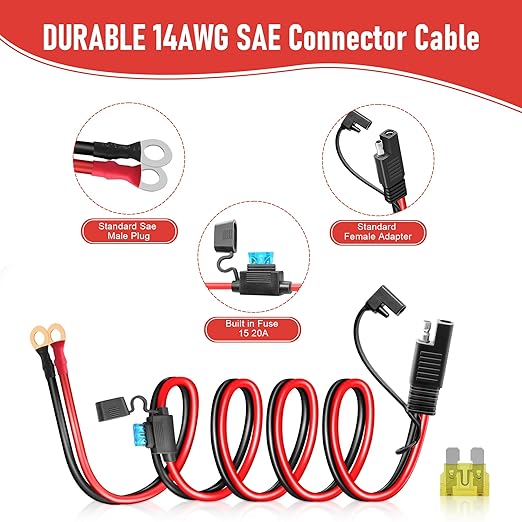 SAE to O Ring Connector 2FT 14AWG, SAE Battery Quick Connect Plug Waterproof Extension Cable for Solar Panel, Street & Road Glide Motorcycle Charging Port Upgrade, RV, Solar Generator Battery Charger