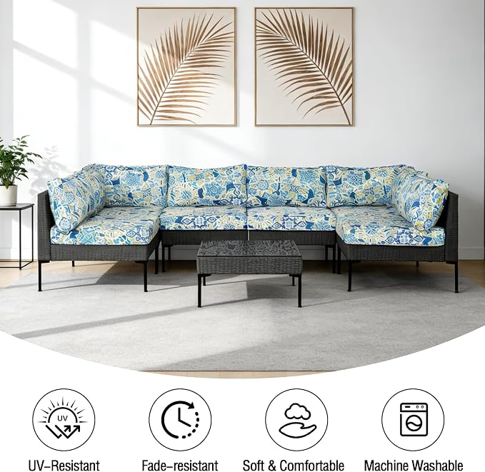 14Pieces Patio Cushion Covers Replacement Outdoor Water-Resistant Couch Covers Splashproof UV-Resistant Furniture Protectors Cushion Sofa Slipcovers Set with Zippers,Cover Only