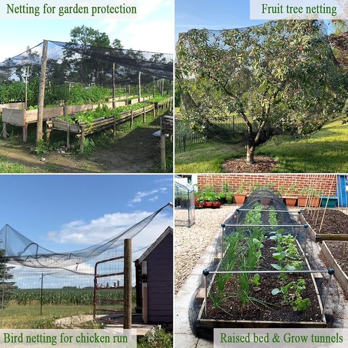 Bird Netting 15X15 FT, 1/2" Mesh, Strong Woven Garden Netting for Plants, Fruit Trees, Blueberry Bushes, Vegetables, Strawberry Protection, Against Bird, Deer, Squirres, Poultry, Small Animals