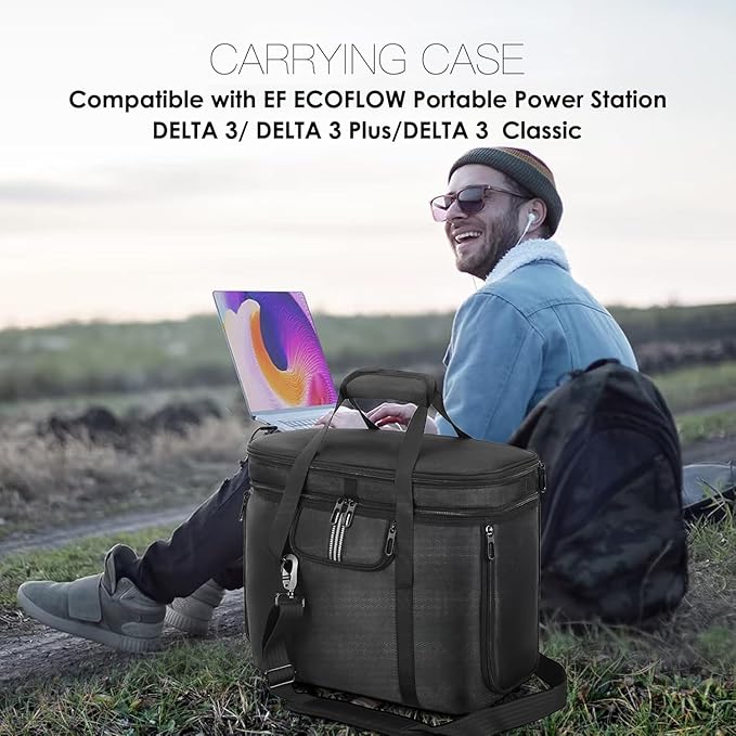 Portable Carrying Case Compatible with ECOFLOW DELTA 3 Plus/DELTA 3/Classic, Protective Storage Bag for Power Station and Accessories, with Multiple Quick Connect and Heat Dissipation Windows