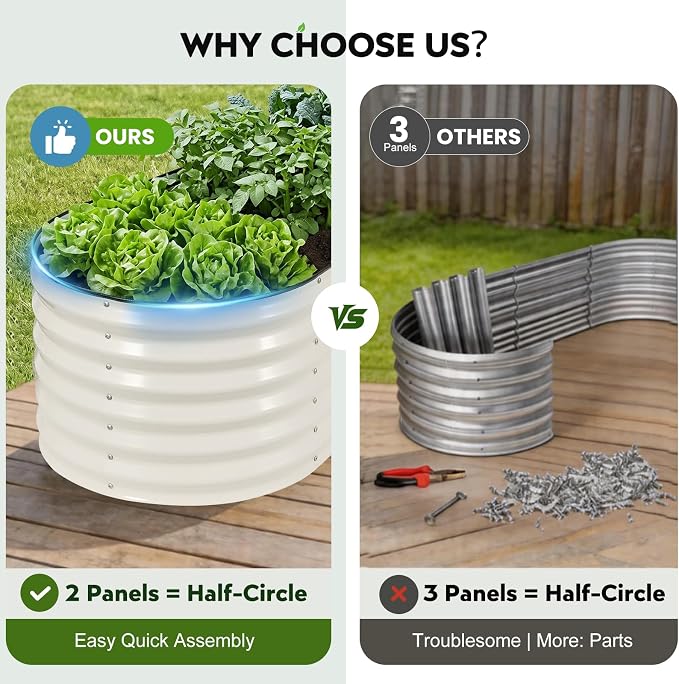 2 Pack Galvanized Raised Garden Bed 8x2 ft, 17" Tall Oval Metal Planter for Outdoors, 9 in 1 Modular Large Garden Bed Kits for Outdoor Vegetable Flowers - White