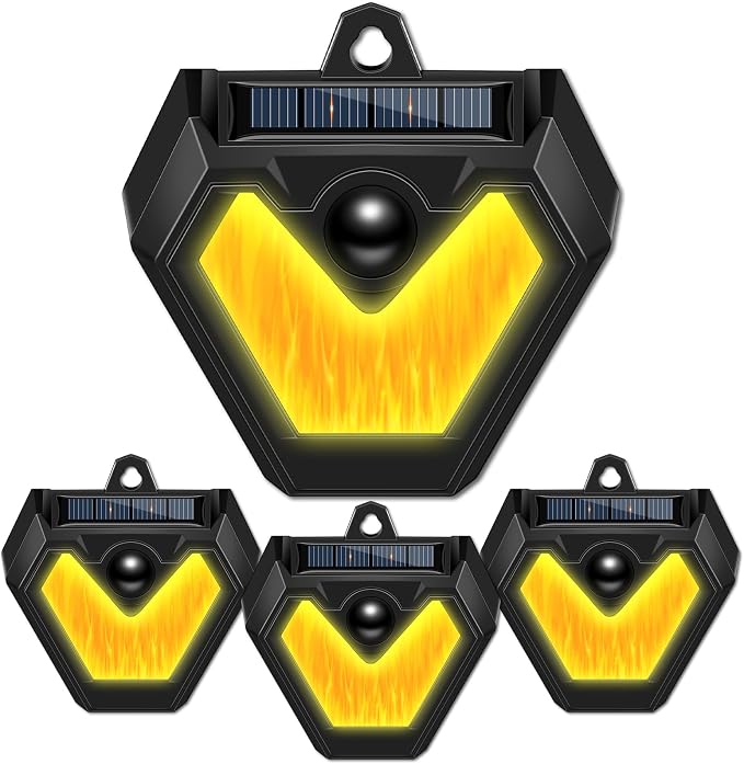 Qualirey 4 Pcs Upgraded Solar Nocturnal Animal Repeller Flickering Flame Outdoor Animal Repellent Motion Activated Coyote Deterrent Light for Skunk Deer Chicken Coop Farm Garden Yard(Orange Light)