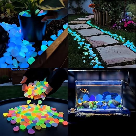 2026 Colorful Glow-in-the-Dark Garden Stones Night Guide Luminous Pebbles Rainbow Glow in the Dark Stepping Rocks Outdoor Landscaping Decor Glowing Stones Fish Tank Aquarium Decorations (600, Yellow)