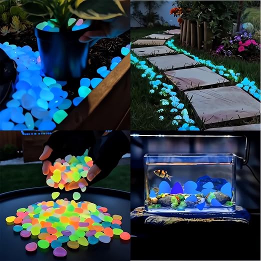 2026 Colorful Glow-in-the-Dark Garden Stones Night Guide Luminous Pebbles Rainbow Glow in the Dark Stepping Rocks Outdoor Landscaping Decor Glowing Stones Fish Tank Aquarium Decorations (200, Yellow)