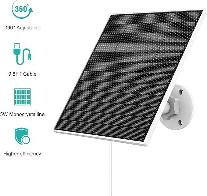 EverExceed 5W Solar Panel Compatible with Wyze Battery Cam Pro, Cam Outdoor V1, Cam Outdoor V2, Solar Panel for Wyze Camera with USB-C Port, Micro USB Adapter, IP65 Waterproof, 2 Pack