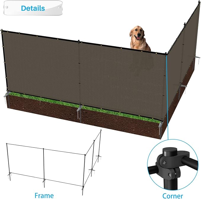 Patio 6' x 3' Outdoor Privacy Screen Freestanding Temporary Fence Panels Net Cover with Metal Poles for Outside Backyard Pool Garden Air Conditioner Fencing, Brown